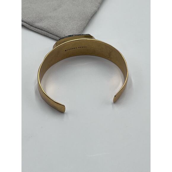 KENDRA SCOTT Anna Antique Gold Plated Black Pyrite Stone Cuff Bangle Bracelet - Picture 9 of 13